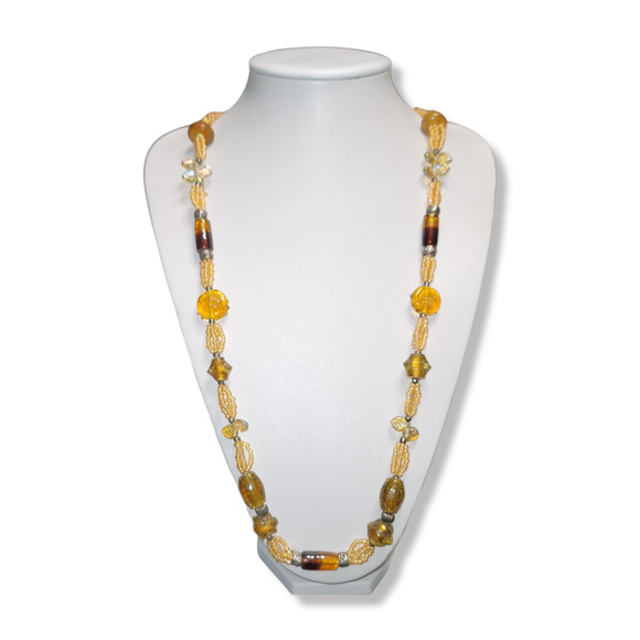 Vintage Blown Glass Beads, Brown, Amber, Gold, Multi-shapes strand 36" - Picture 7 of 9